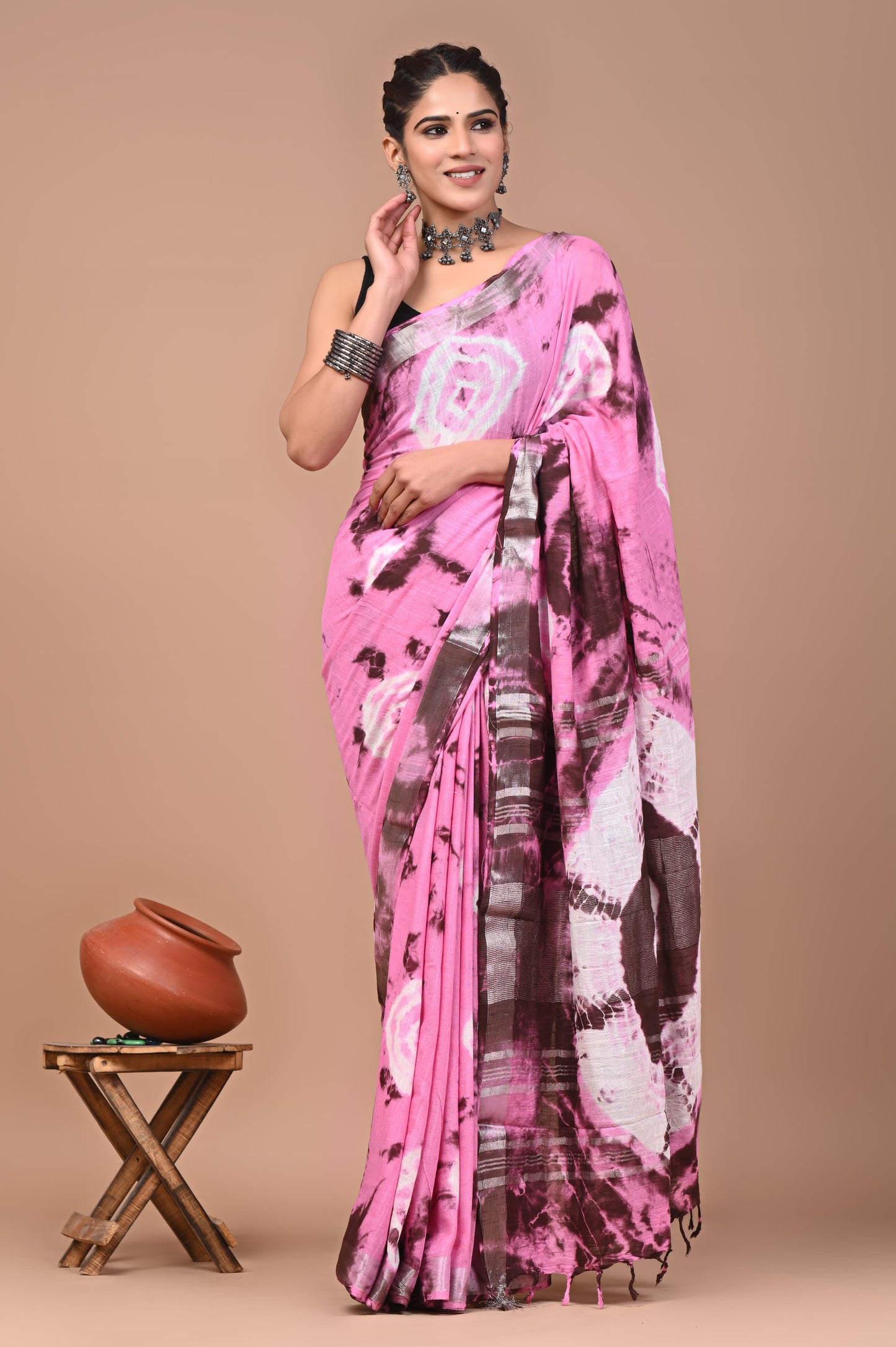 Traditional Hand block Print Linen Sarees (BALS27)