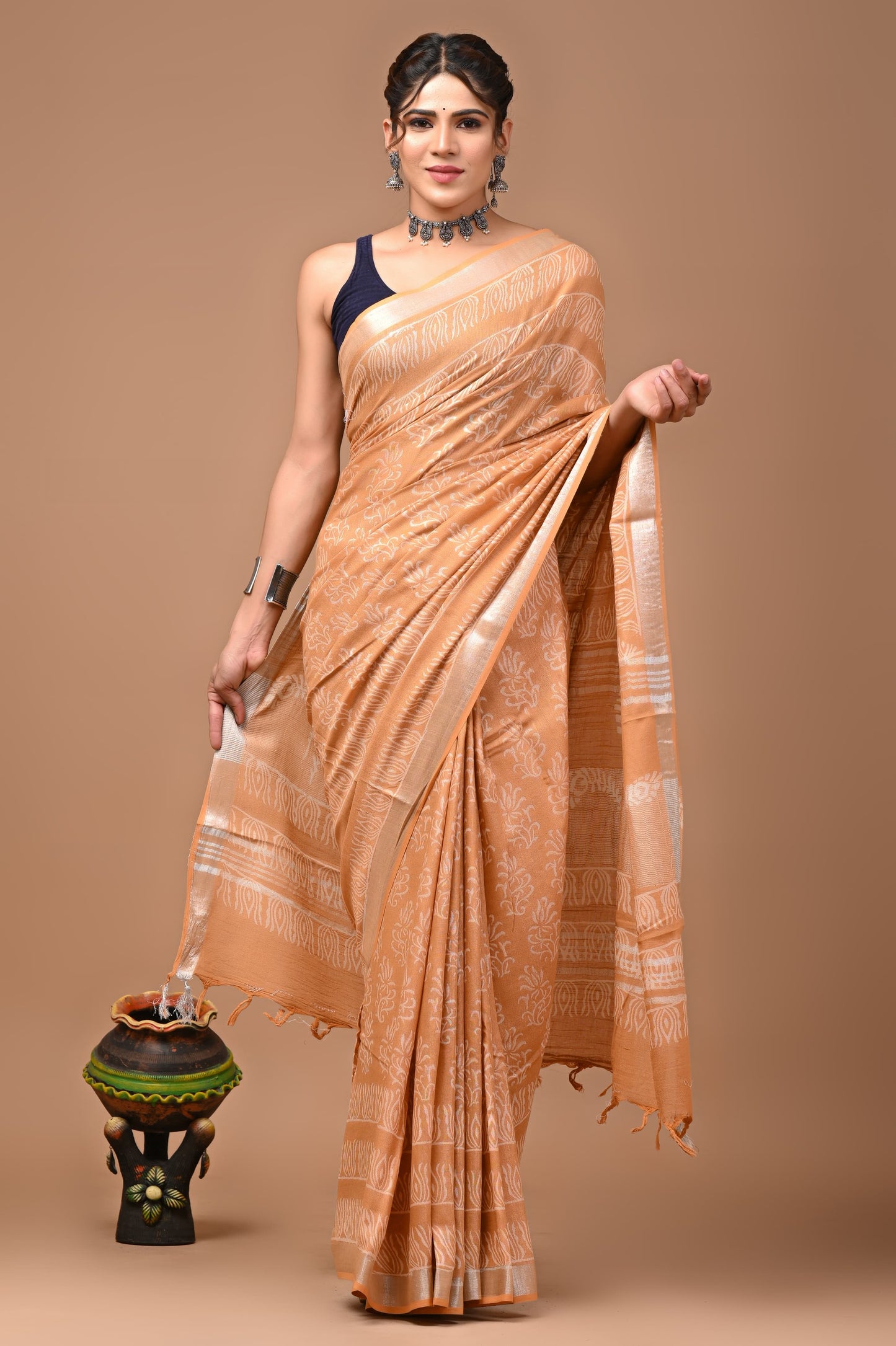 Exclusive Hand block Print Linen Sarees (BALS34)