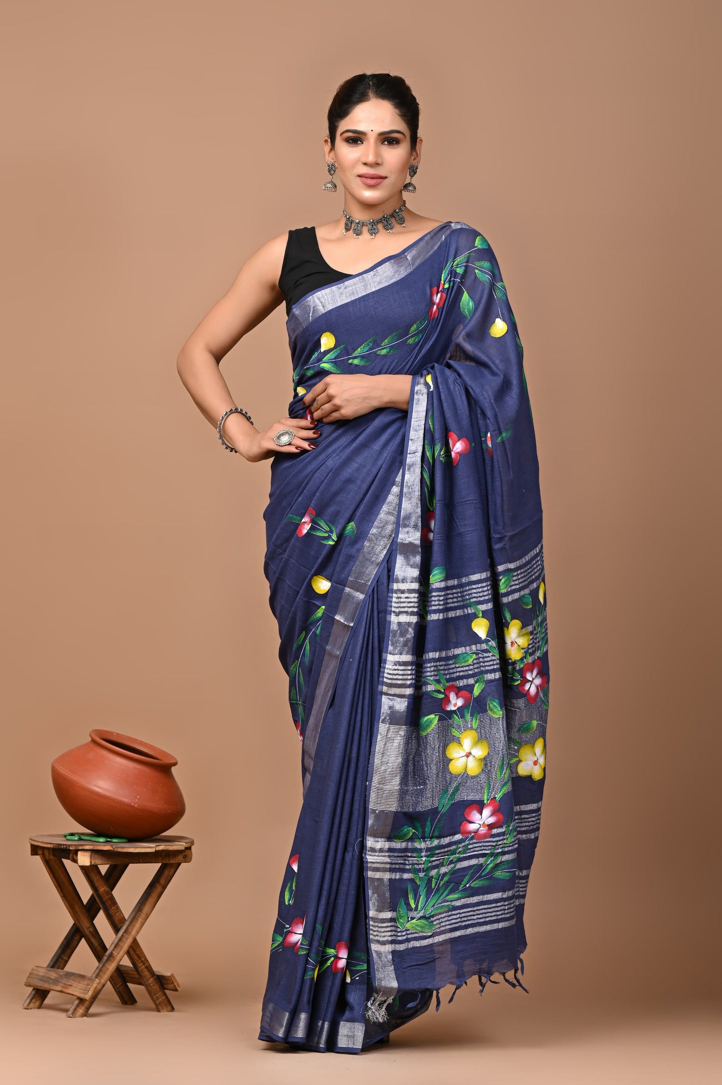 Exclusive Hand block Print Linen Sarees (BALS40)