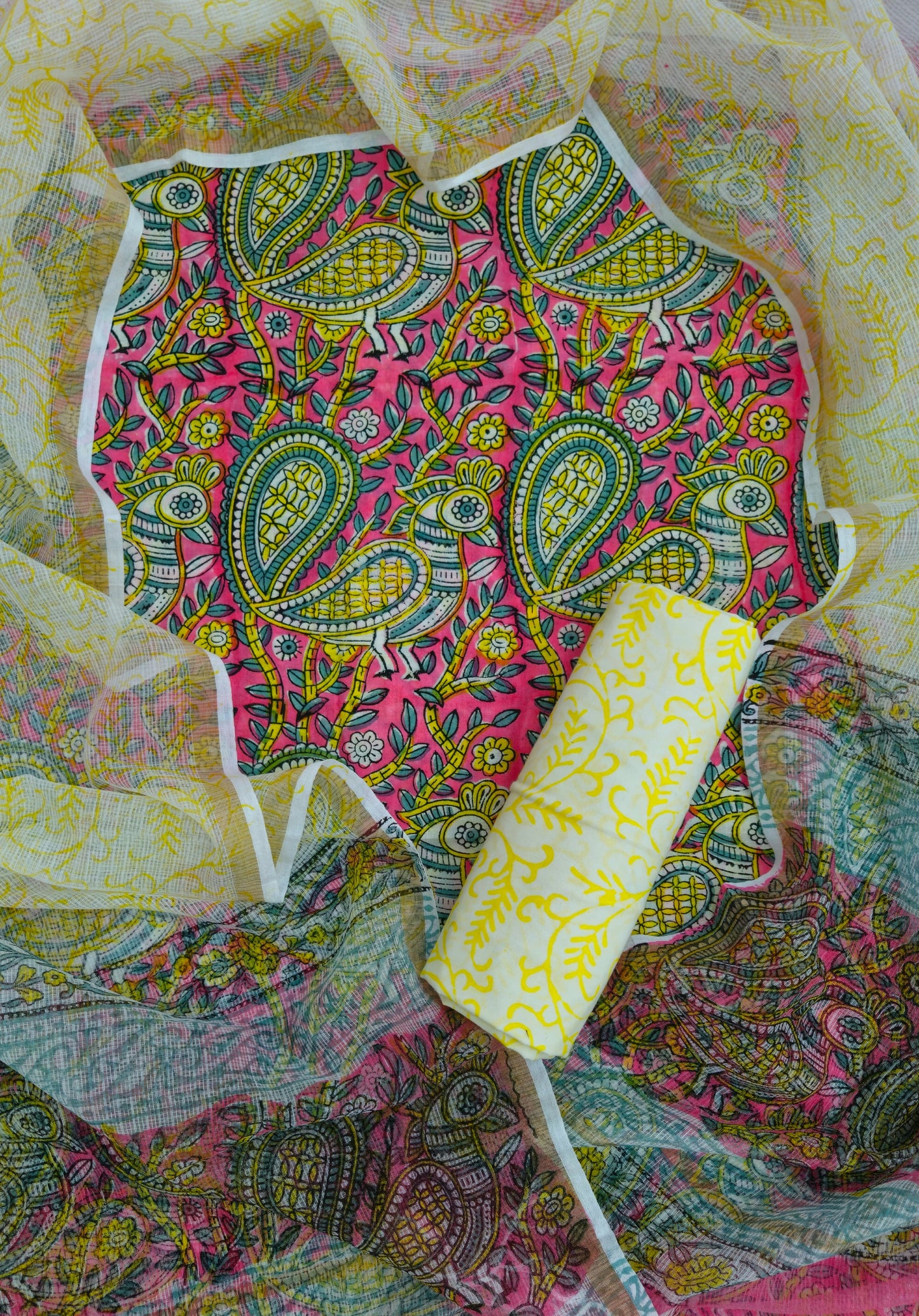 Bagru Hand Block Printed Cotton Suit Sets with Kota Doriya Dupatta (BACOTKD05)