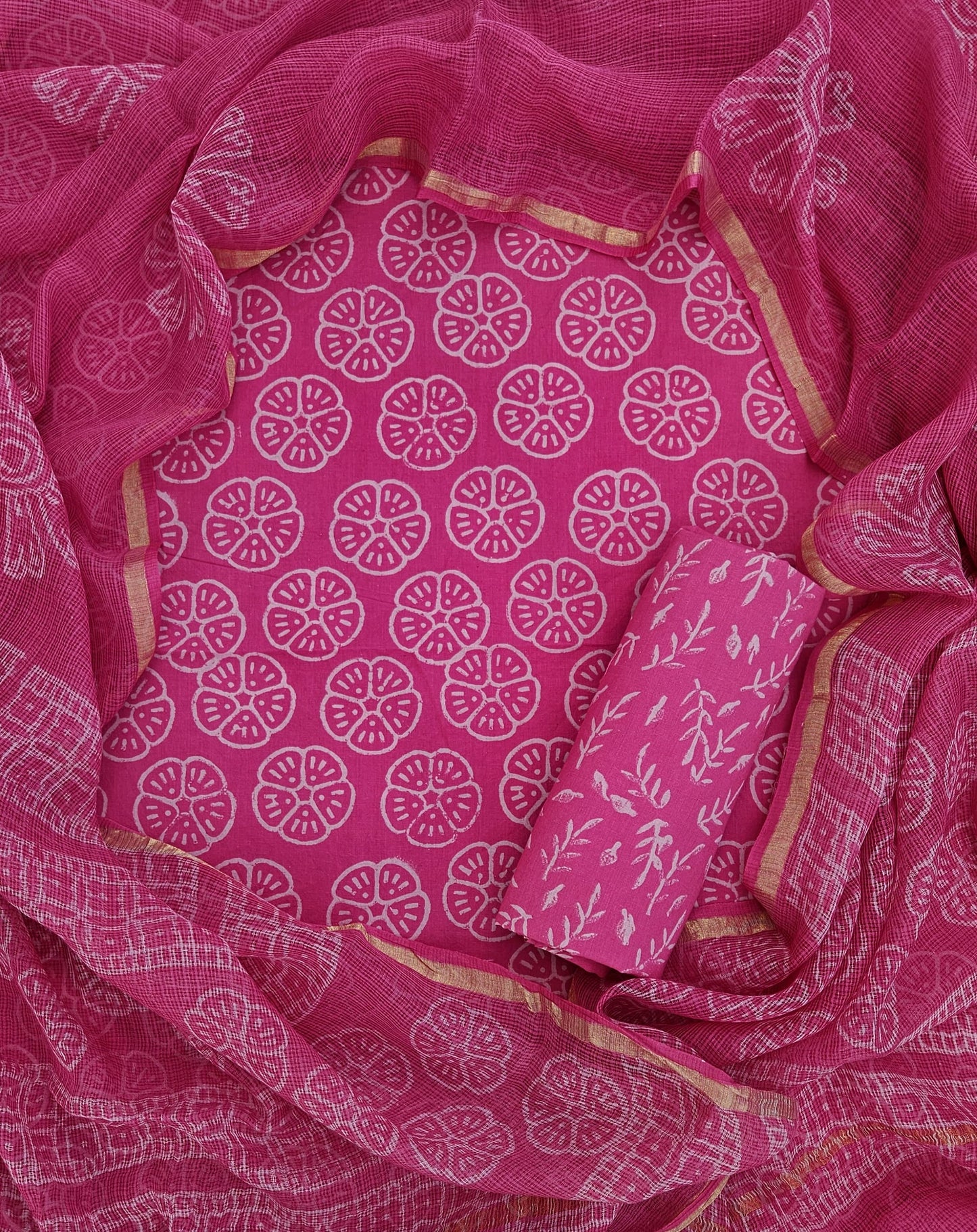 Bagru Hand Block Printed Cotton Suit Sets with Kota Doriya Dupatta (BACOTKD08)