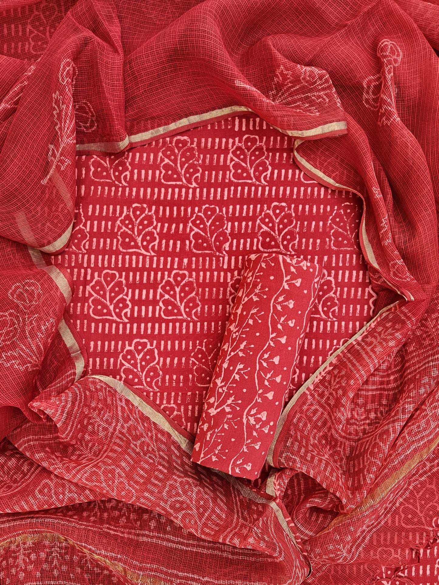 Bagru Hand Block Printed Cotton Suit Sets with Kota Doriya Dupatta (BACOTKD11)
