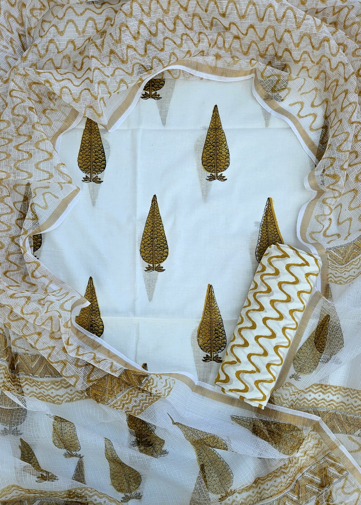 Bagru Hand Block Printed Cotton Suit Sets with Kota Doriya Dupatta (BACOTKD14)
