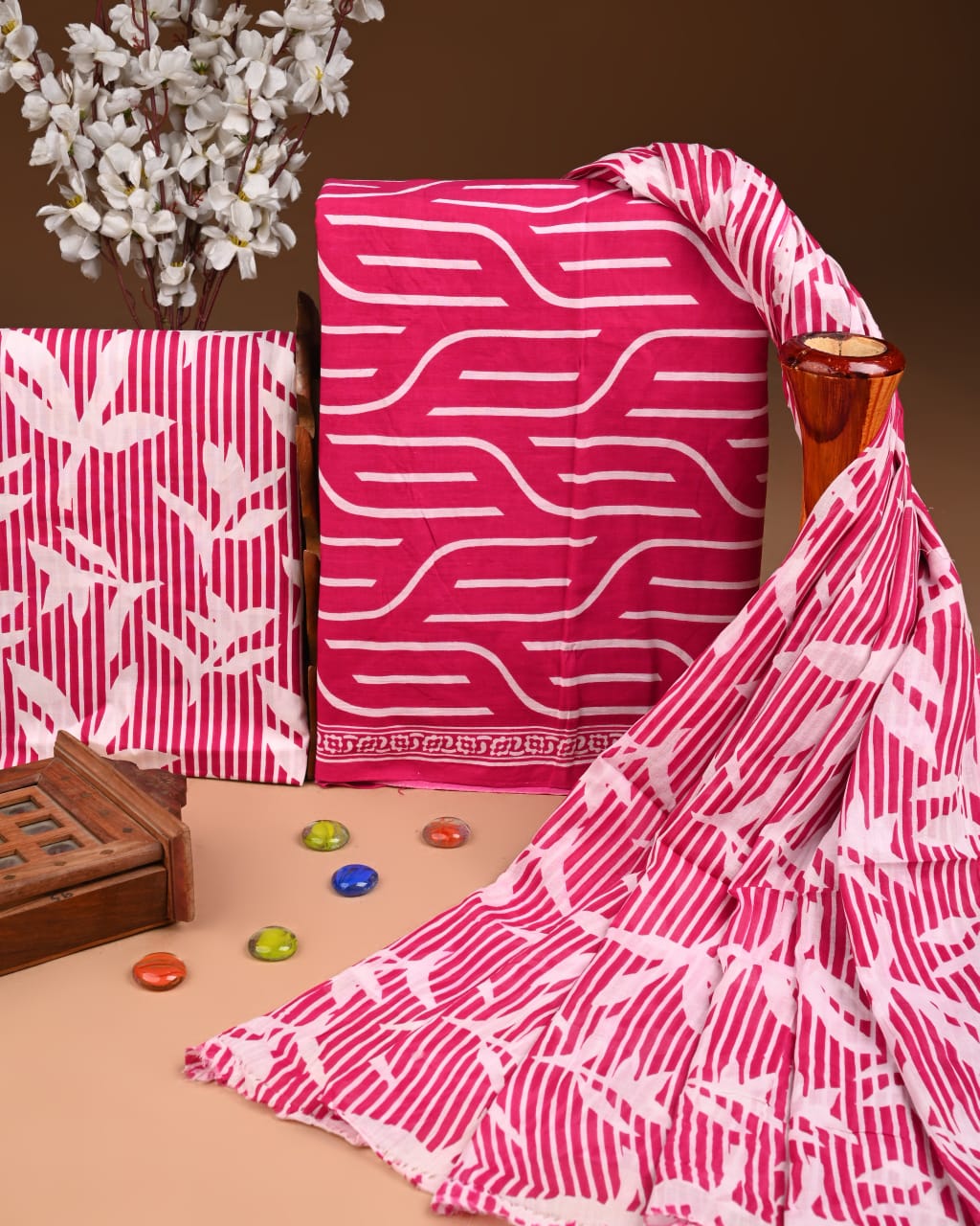 Premium Hand Block printed Cotton Suits With Cotton Dupatta (BACOTCO28)