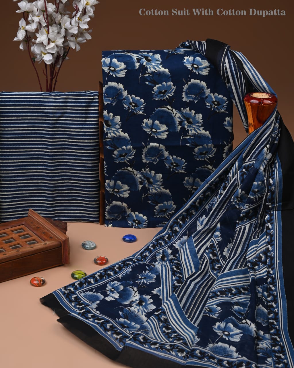 Premium Hand Block printed Cotton Suits With Cotton Dupatta (BACOTCO47)