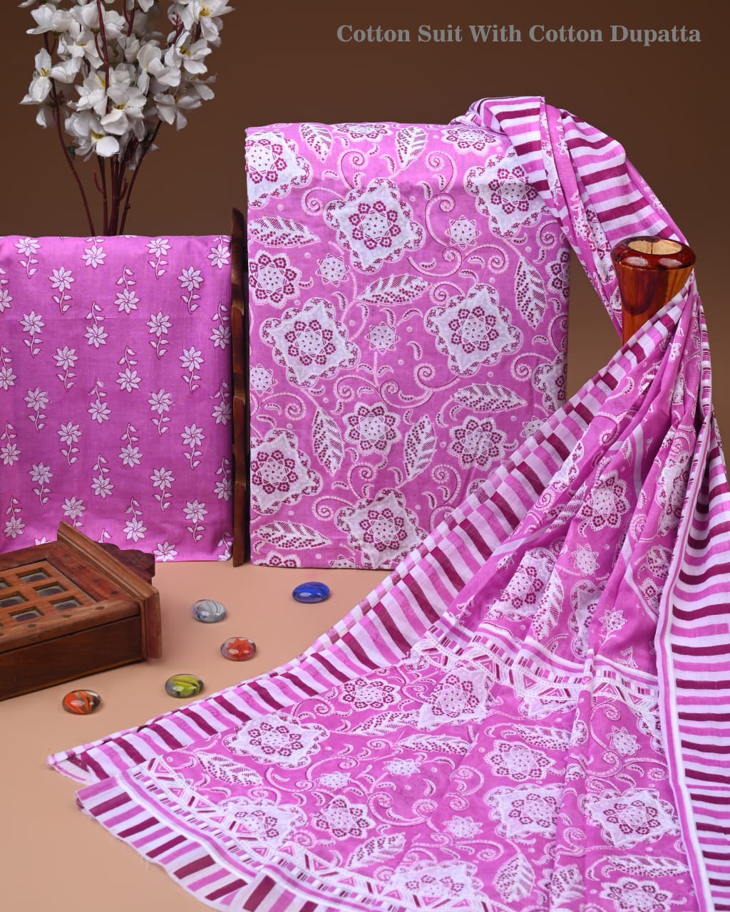 Premium Hand Block printed Cotton Suits With Cotton Dupatta (BACOTCO67)