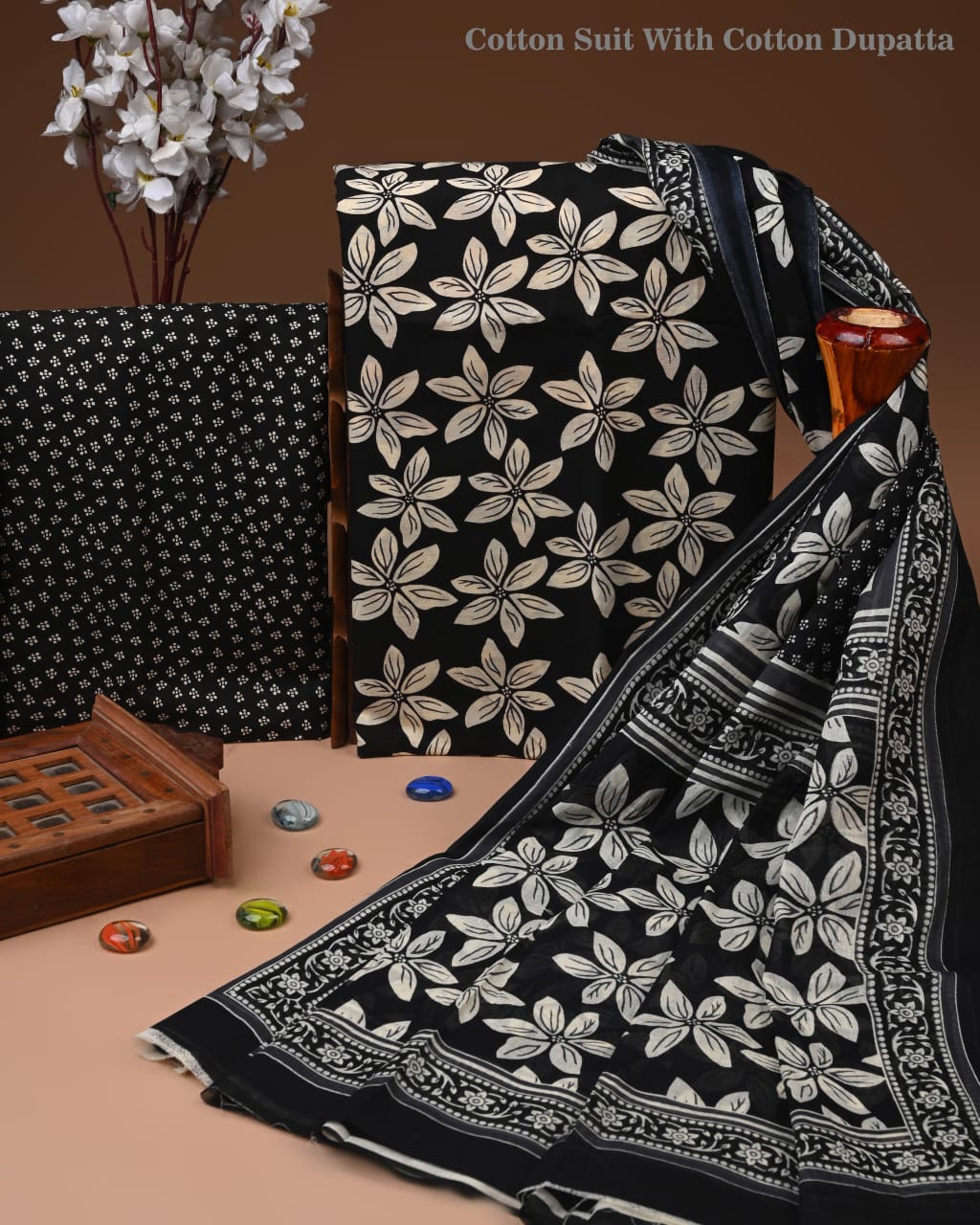 Premium Hand Block printed Cotton Suits With Cotton Dupatta (BACOTCO69)
