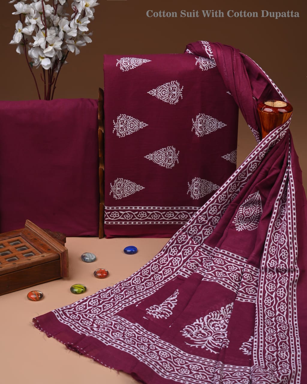 Premium Hand Block printed Cotton Suits With Cotton Dupatta (BACOTCO70)