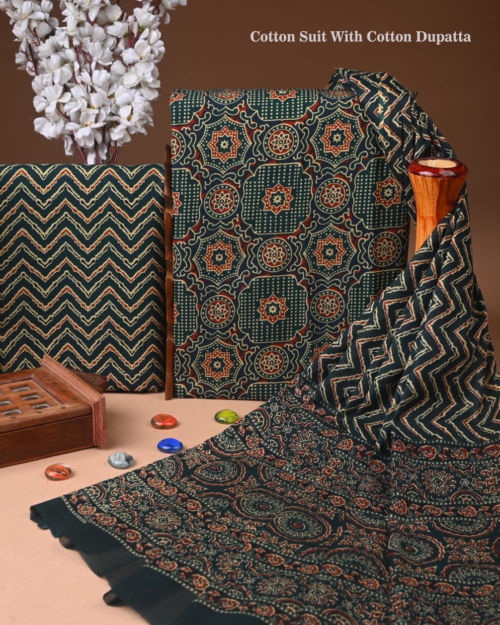 Premium Hand Block printed Cotton Suits With Cotton Dupatta BACOTCO09)
