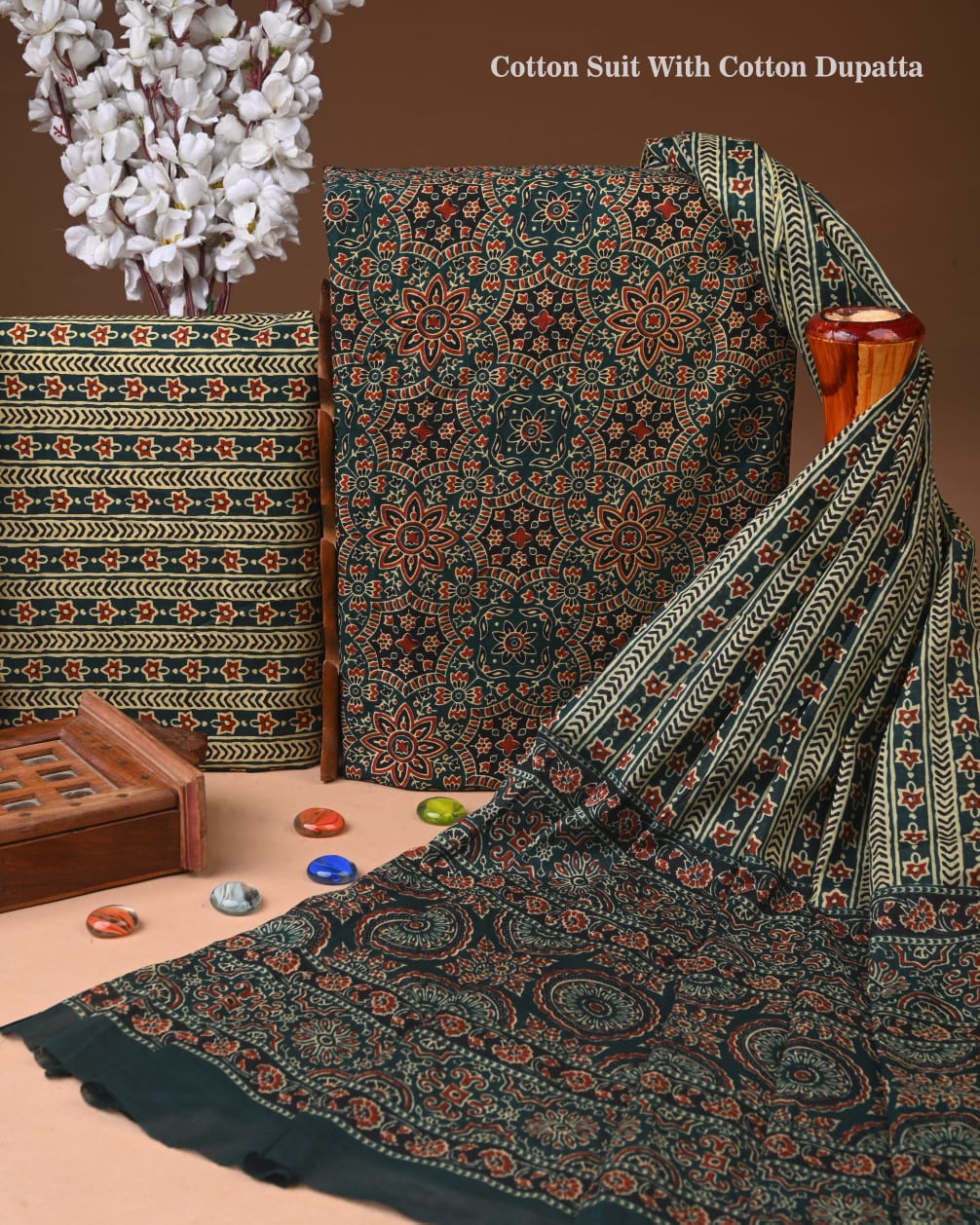 Premium Hand Block printed Cotton Suits With Cotton Dupatta (BACOTCO11)