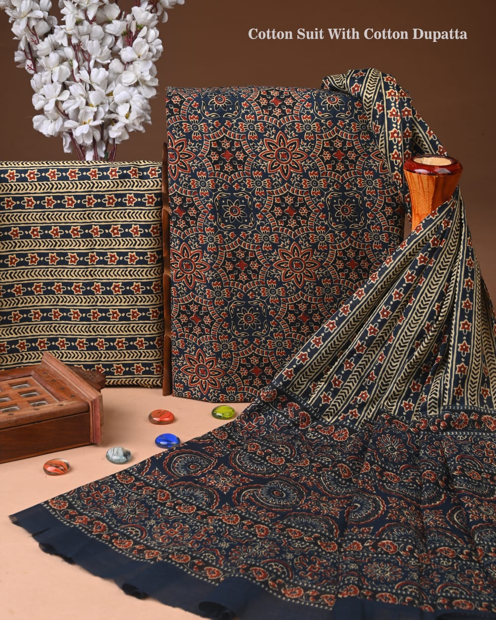 Premium Hand Block printed Cotton Suits With Cotton Dupatta (BACOTCO13)