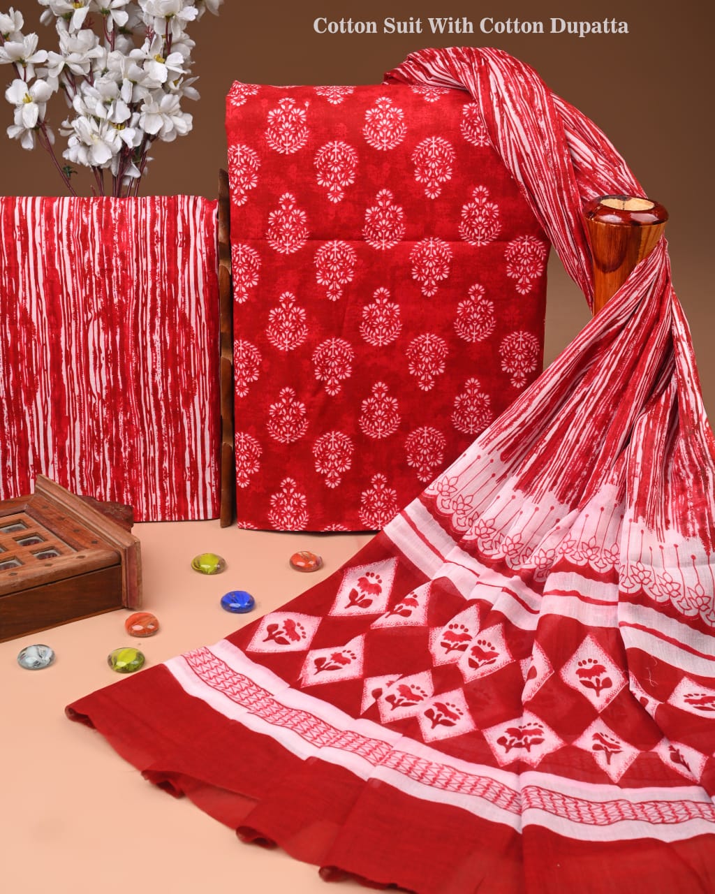 Premium Hand Block printed Cotton Suits With Cotton Dupatta (BACOTCO32)
