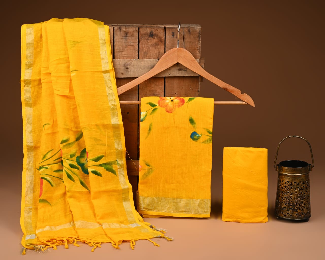 Premium Linen‑Cotton Suit with Zari Border (BACLS36)