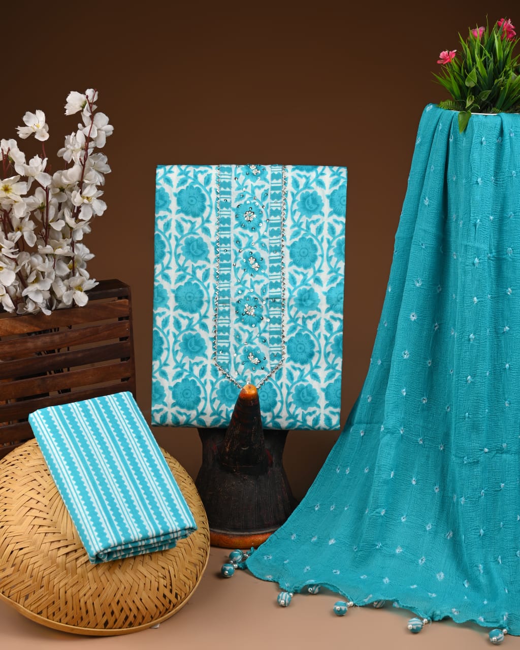 Premium Cotton Suit with Chiffon Dupatta – Zari Gotapatti Work (BACOTGC08)