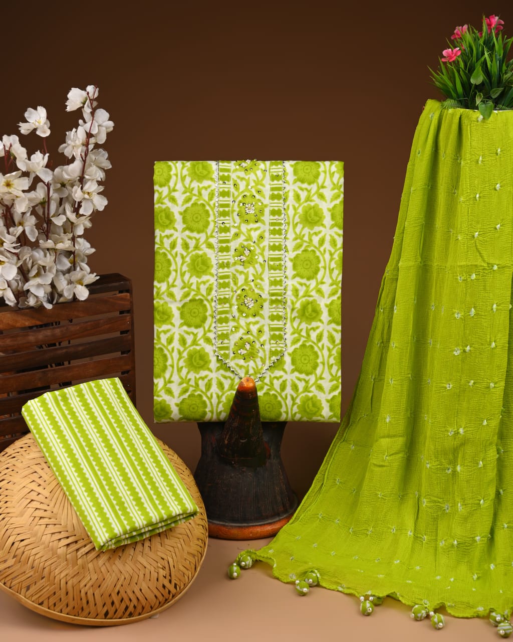 Premium Cotton Suit with Chiffon Dupatta – Zari Gotapatti Work (BACOTGC35)
