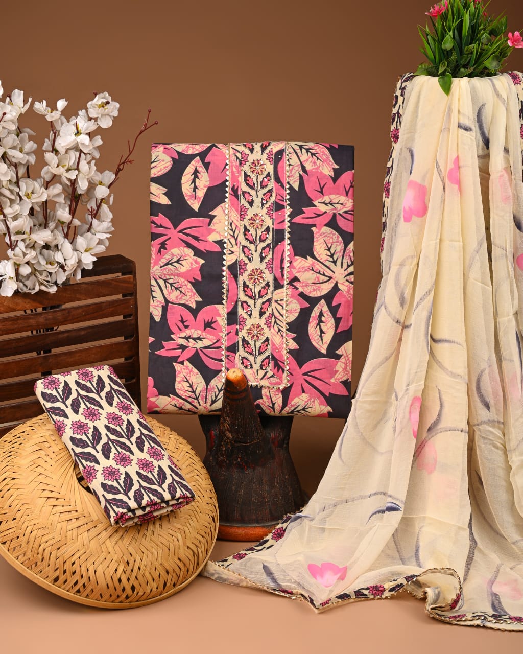 Premium Cotton Suit with Chiffon Dupatta – Zari Gotapatti Work (BACOTGC48)