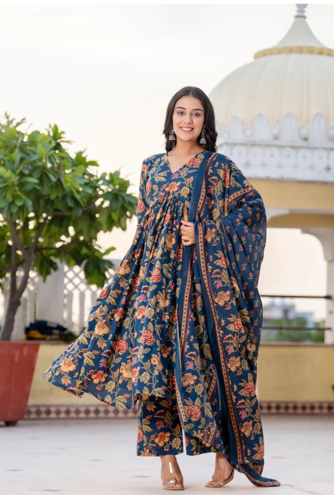 COTTON ANARKALI SUIT SETS BEAUTIFUL NECK LINE & ON NECK