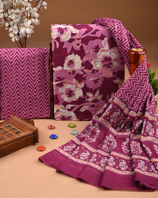 Premium Hand Block printed Cotton Suits With Cotton Dupatta (BACOTCO34)