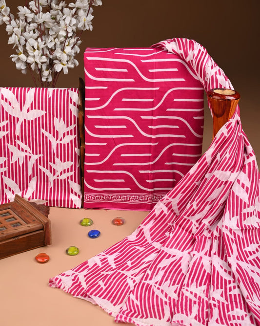 Premium Hand Block printed Cotton Suits With Cotton Dupatta BACOTCO09)