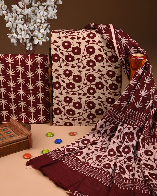 Premium Hand Block printed Cotton Suits With Cotton Dupatta (BACOTCO15)