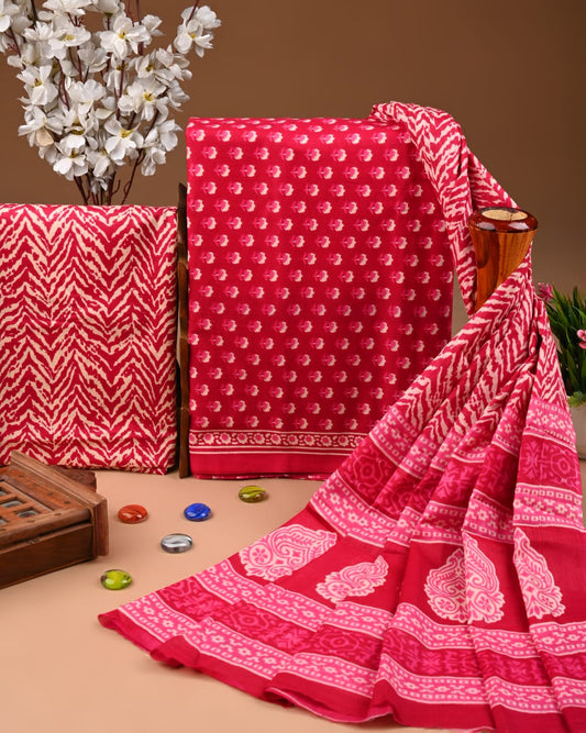 Premium Hand Block printed Cotton Suits With Cotton Dupatta (BACOTCO21)