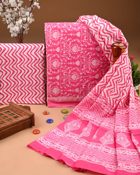 Premium Hand Block printed Cotton Suits With Cotton Dupatta (BACOTCO23)