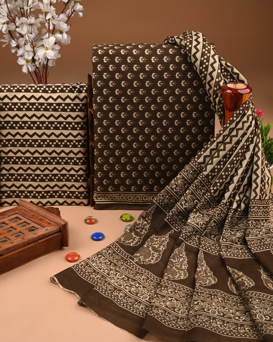 Premium Hand Block printed Cotton Suits With Cotton Dupatta (BACOTCO25)