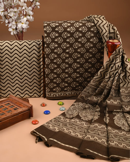 Premium Hand Block printed Cotton Suits With Cotton Dupatta (BACOTCO27