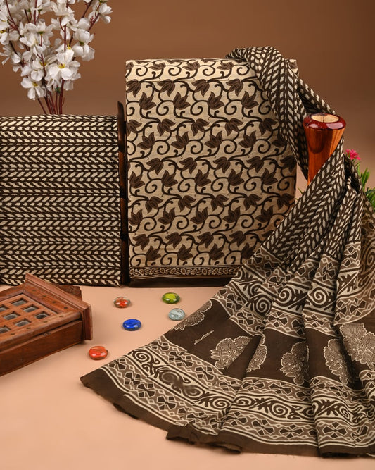 Premium Hand Block printed Cotton Suits With Cotton Dupatta (BACOTCO28)