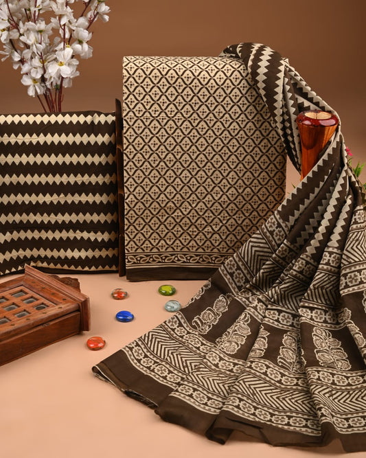 Premium Hand Block printed Cotton Suits With Cotton Dupatta (BACOTCO30)