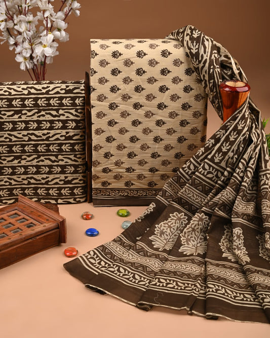Premium Hand Block printed Cotton Suits With Cotton Dupatta (BACOTCO31)