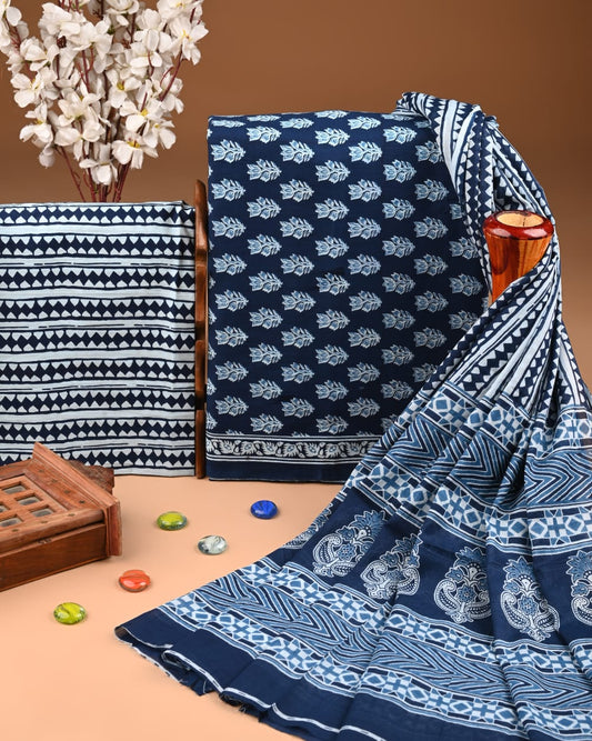 Premium Hand Block printed Cotton Suits With Cotton Dupatta (BACOTCO32)