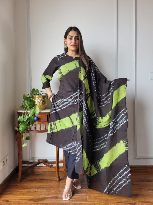 Hand Block Printed Stitched Cotton Suit Set with Cotton Dupatta (BASCSCD03)
