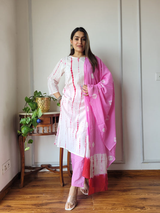 Hand Block Printed Stitched Cotton Suit Set with Cotton Dupatta (BASCSCD01)