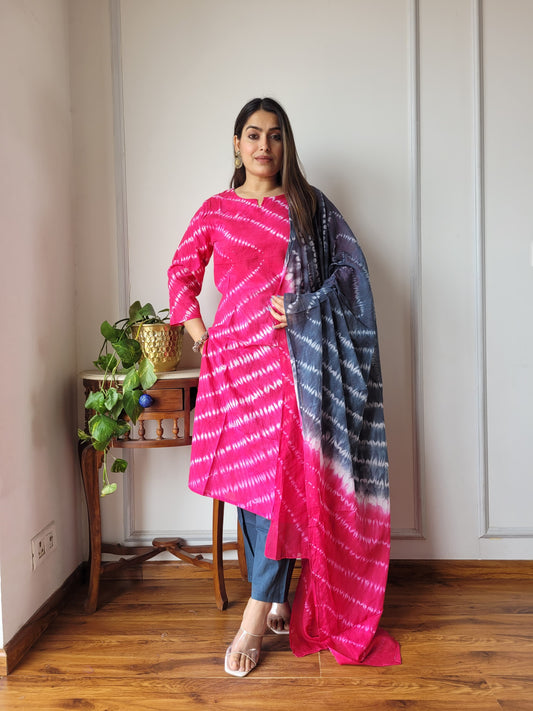 Hand Block Printed Stitched Cotton Suit Set with Cotton Dupatta (BASCSCD02)