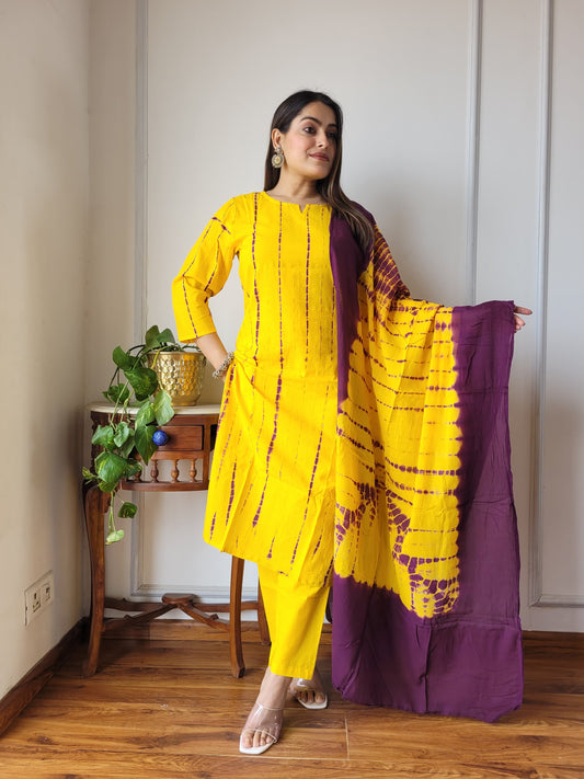 Hand Block Printed Stitched Cotton Suit Set with Cotton Dupatta (BASCSCD04)