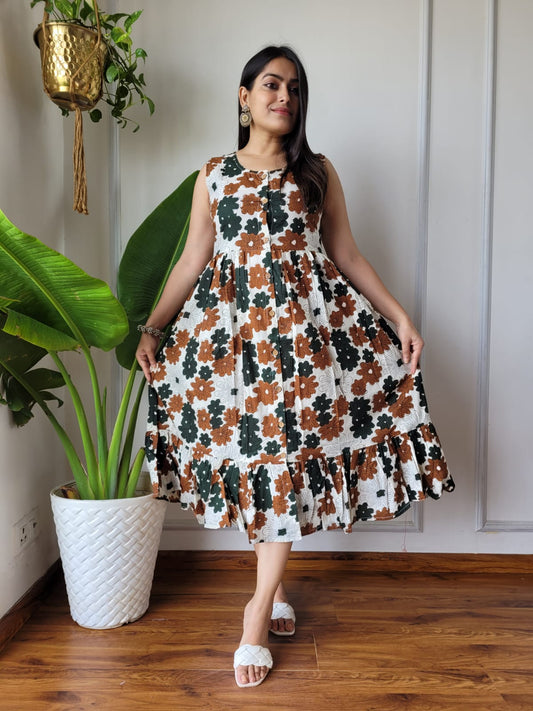 Bagru Hand Block Printed Sleeveless Cotton One-Piece Dress with Pocket (BACOOPD08)