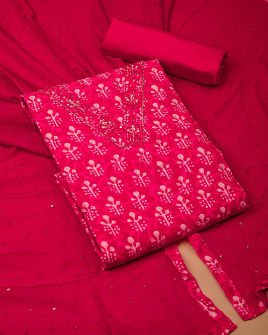 Premium Muslin Suit Set with Heavy Work Chiffon & Modal Silk Dupatta (BAMSCF07)