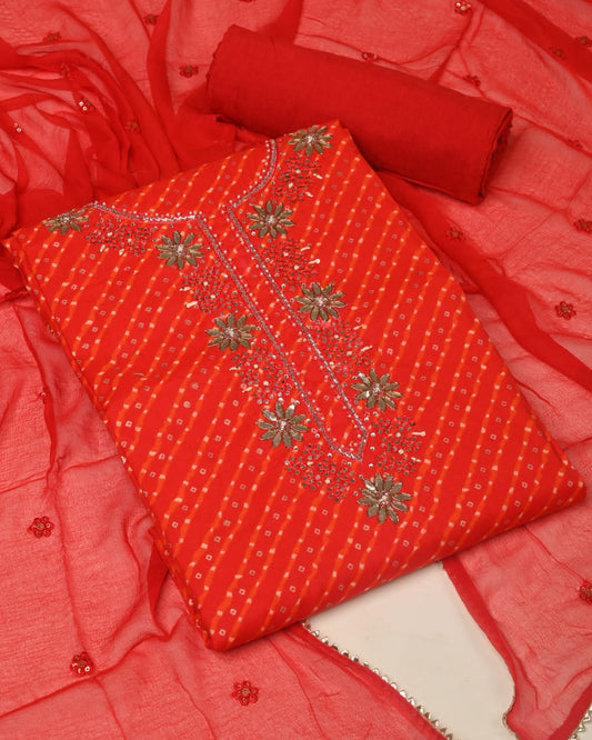 Premium Muslin Suit Set with Heavy Work Chiffon & Modal Silk Dupatta (BAMSCF08)