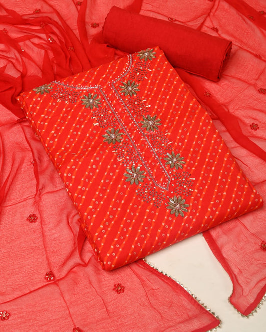 Premium Muslin Suit Set with Heavy Work Chiffon & Modal Silk Dupatta (BAMSCF16)