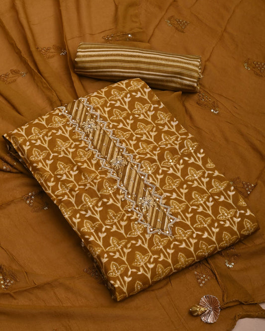 Premium Muslin Suit Set with Heavy Work Chiffon & Modal Silk Dupatta (BAMSCF19)