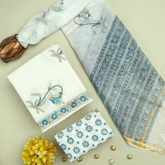 Bagru Hand Block Printed Cotton Suit Sets with Kota Doriya Dupatta (BACOTKD28)