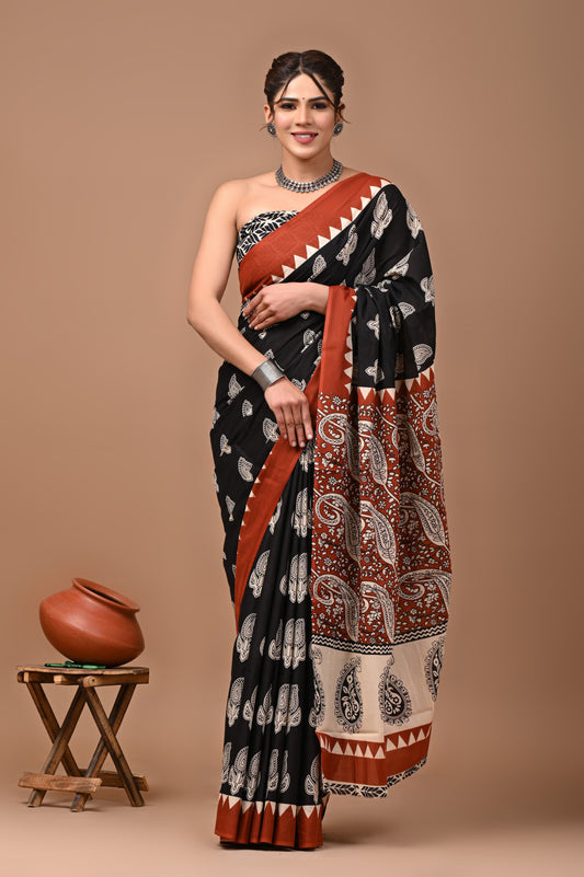 Premium Cotton Saree with Blouse Piece (BACS37)