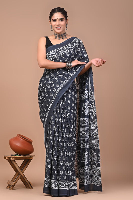 Premium Cotton Saree with Blouse Piece (BACS49)