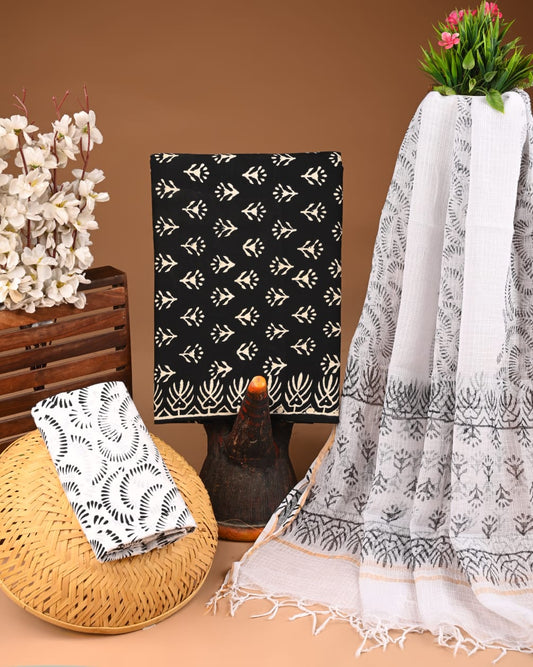 Exclusive traditional Hand Block Printed Pure Cotton Suits With Pure Kota Doriya Duptta