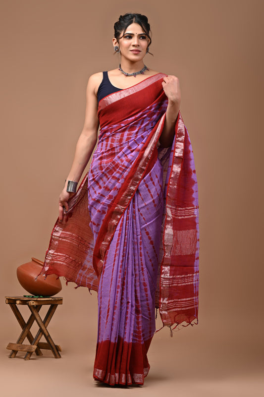 Traditional Hand block Print Linen Sarees (BALS08)