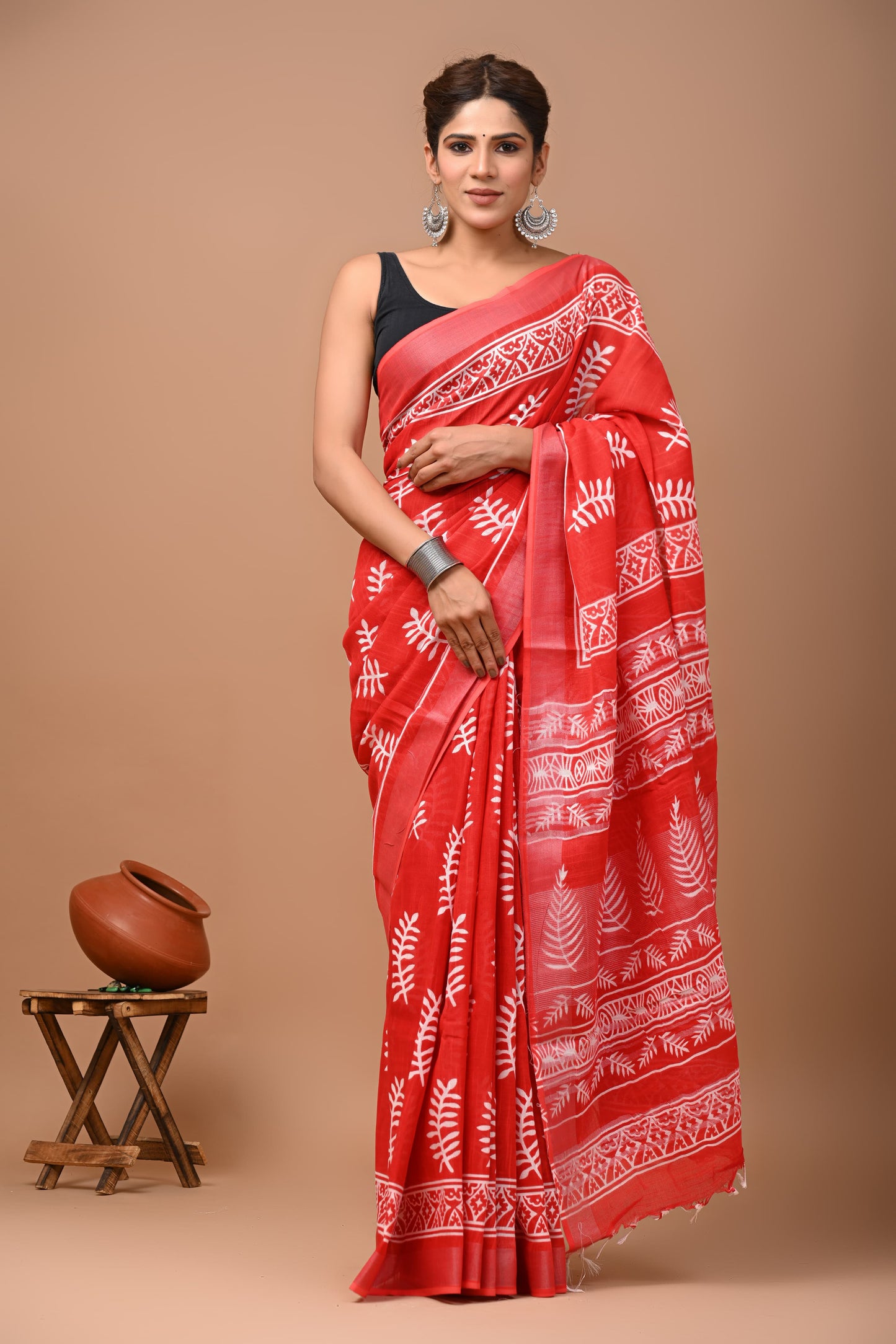 Traditional Hand block Print Linen Sarees (BALS22)