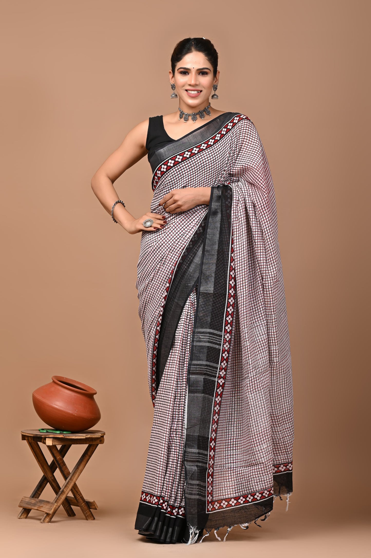 Traditional Hand block Print Linen Sarees (BALS23)