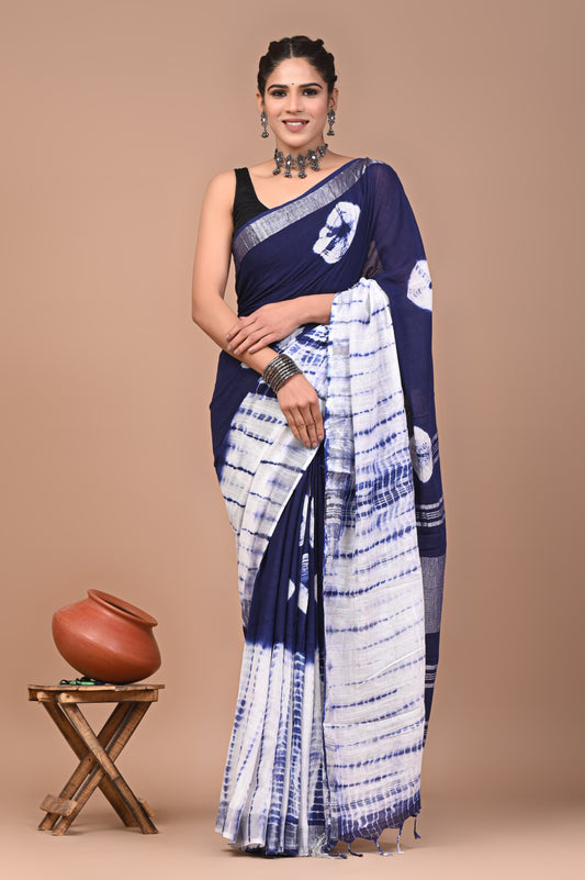 Traditional Hand block Print Linen Sarees (BALS24)