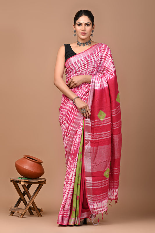 Traditional Hand block Print Linen Sarees (BALS28)